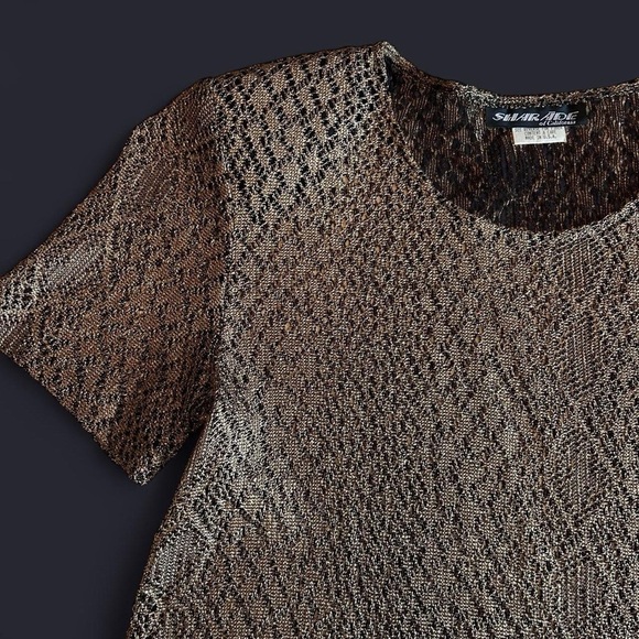 NWT -Vintage 90s SharAde Bronze Metallic Mesh Top | | Size 12 - Picture 3 of 8